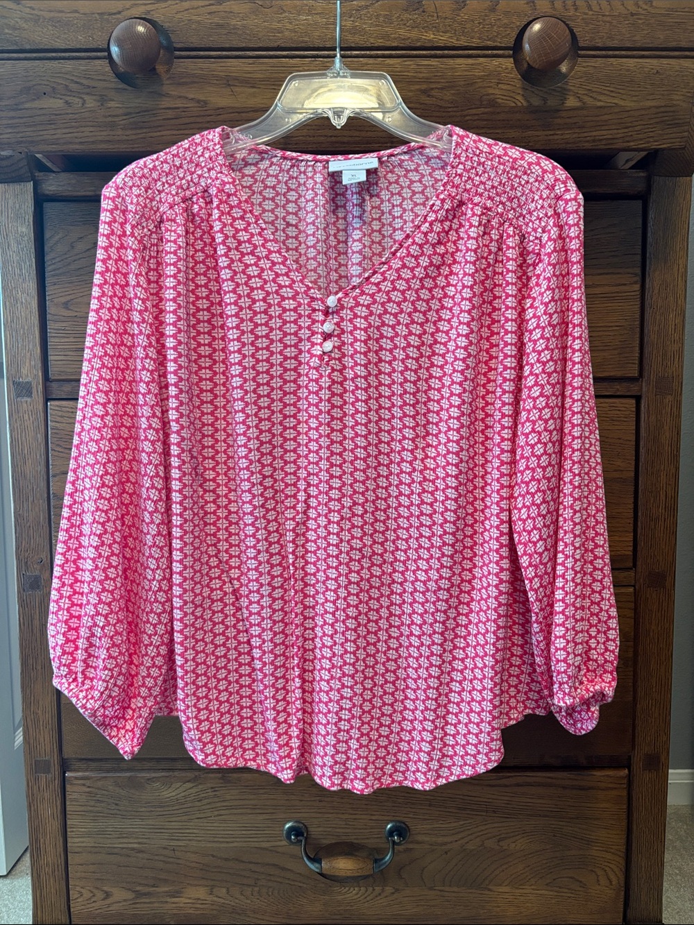 Liz Claiborne V-Neck Henley Blouse Fuchsia Pink Women’s Size XL